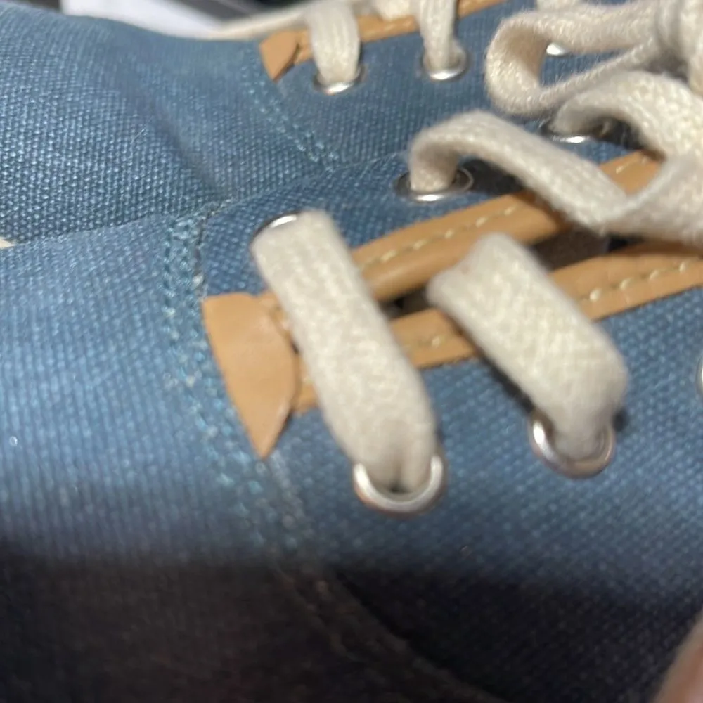 HOTTER Mabel M Width Preppy Blue Canvas Sneaker 9.5 Tan Leather Trim - Image 16