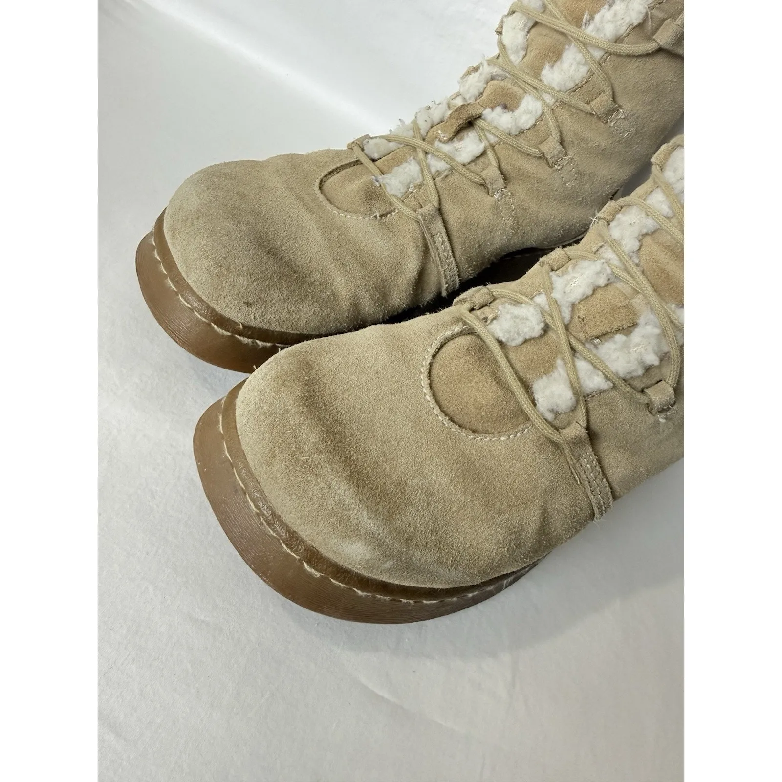 Vintage Y2K Report Suede Leather Platform Boots Womens 8.5 Faux Shearling Tan Brown - Image 5