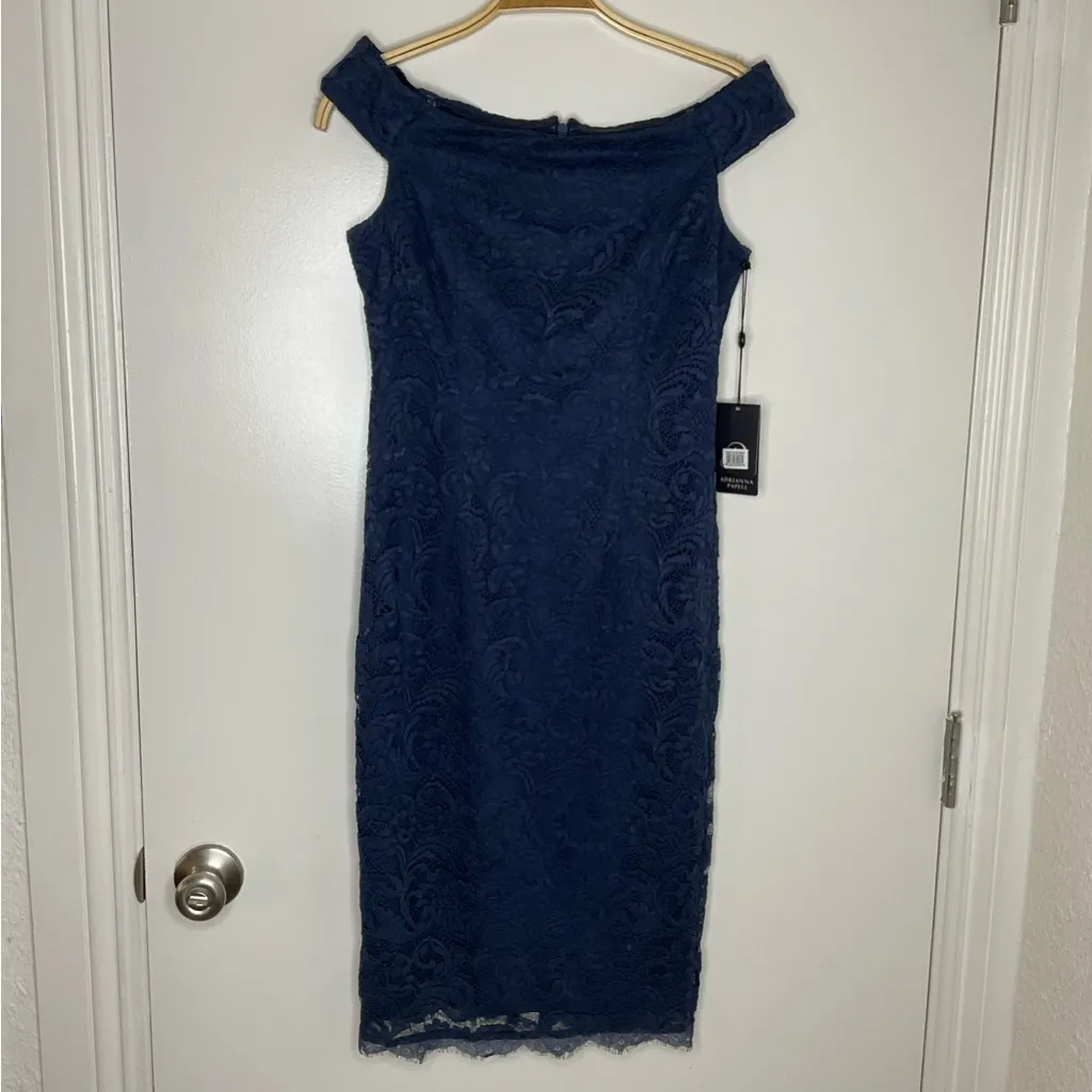 Adriana Papell Off Shoulder Lace Dress Size 2 - Image 4
