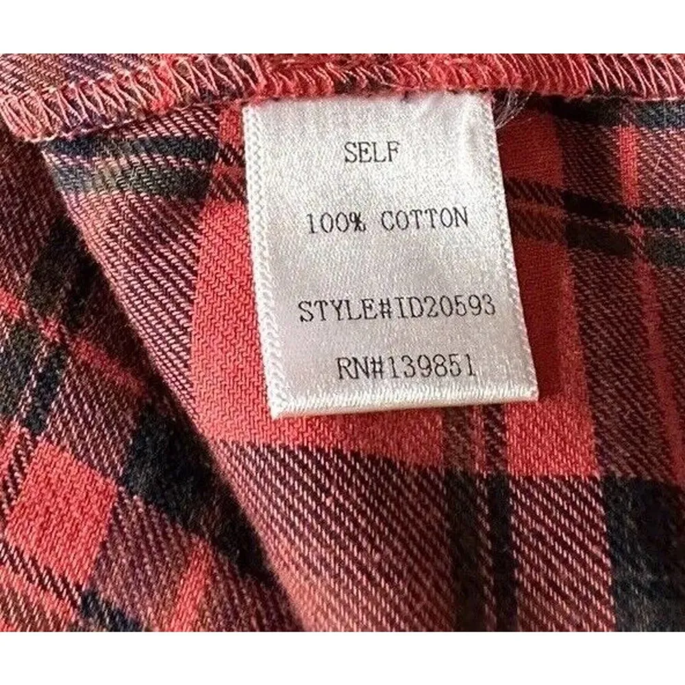 NEW Oddi Kira Red Black Buffalo Plaid Flannel Embroidered Shirt Dress Pockets S - Image 12