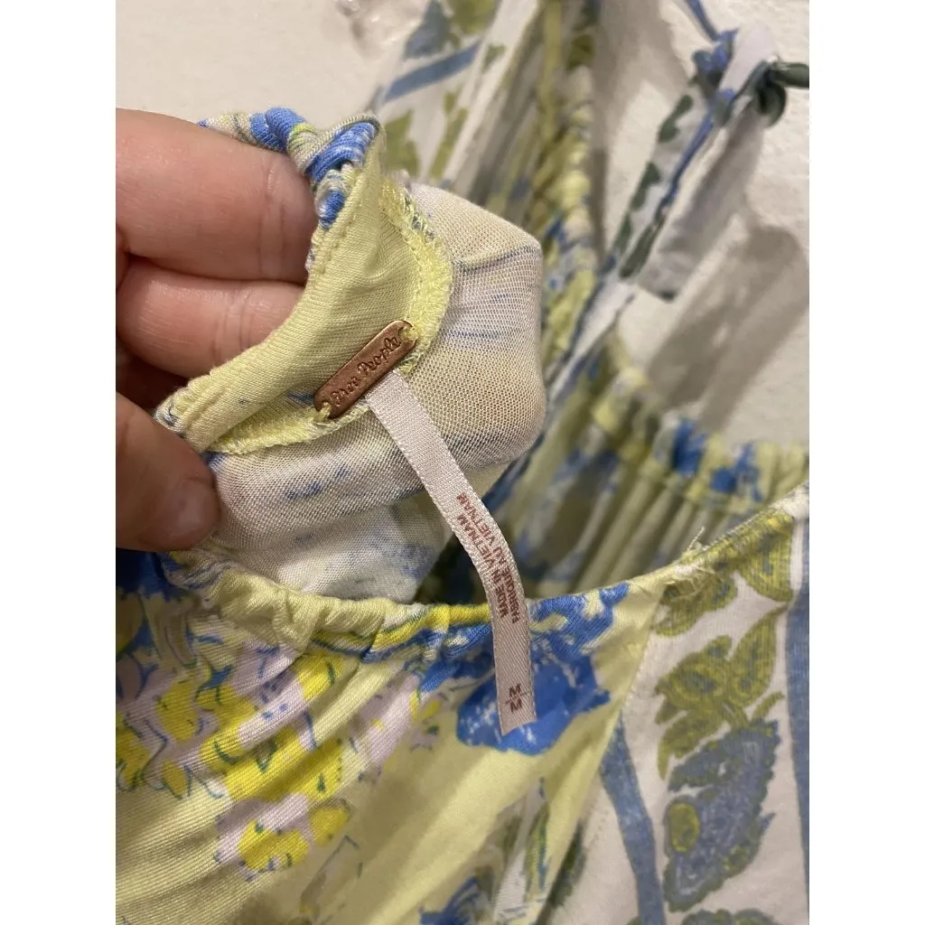 Free People Shirt Womens M/L Yellow Floral Cold Shoulder Boho Tunic Top Festival - Image 2