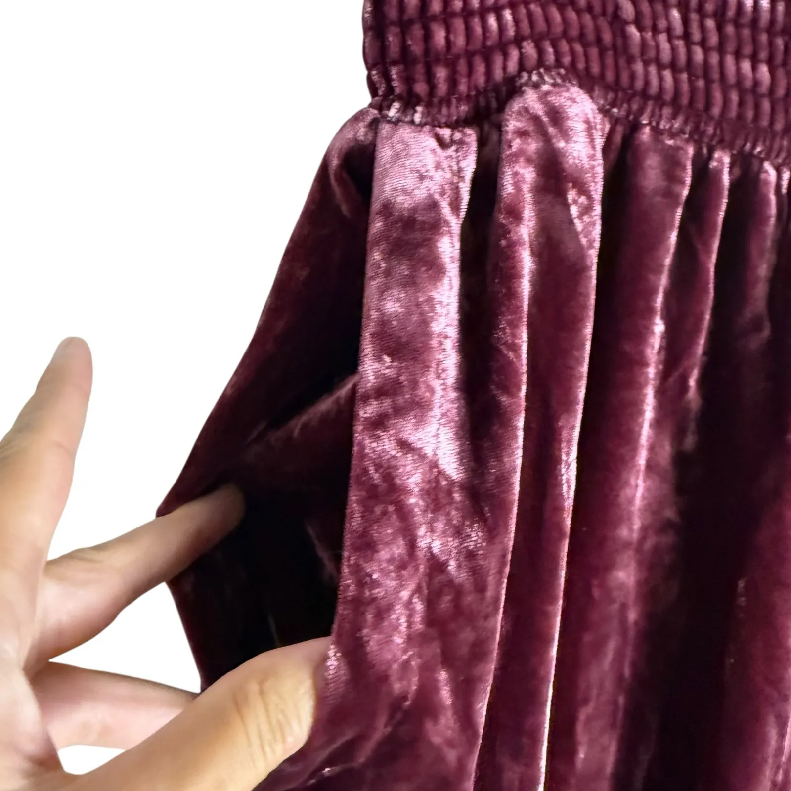 Anthropologie Gloria Burgundy Red Crushed Velvet High Rise Jogger Pants Size XS - Image 4