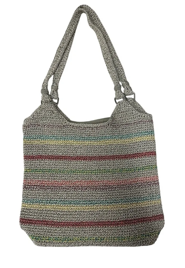 The Sak Belle Crochet Multi Striped Boho Shoulder Tote Purse Handbag One Size - Image 1