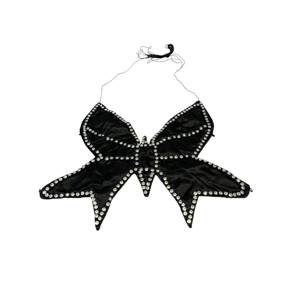 Jumisee Butterfly Top Womens Size M Black Open Back Beaded Rhinestone Cross NEW Size M - Image 2