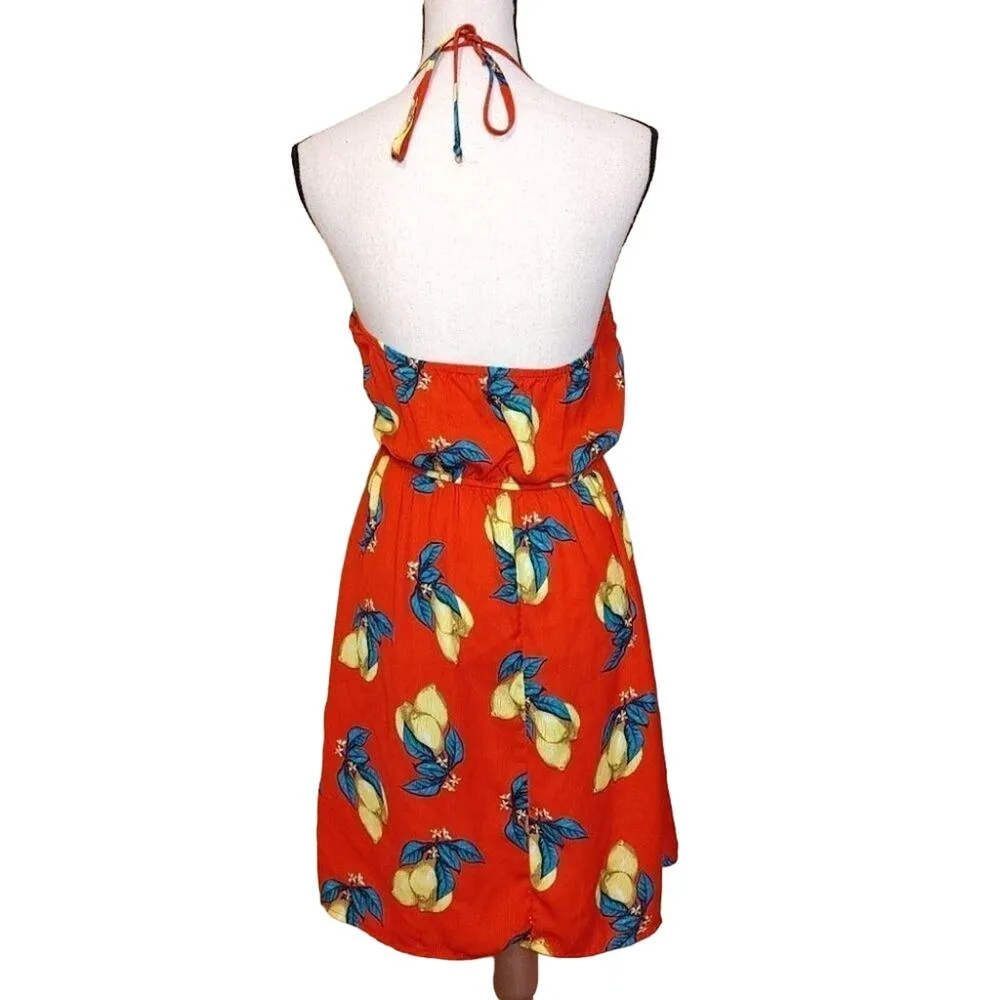 Charlotte Russe Red Size Small S Lemon Fruit Dress Beach Vacation Halter Top Bow - Image 2