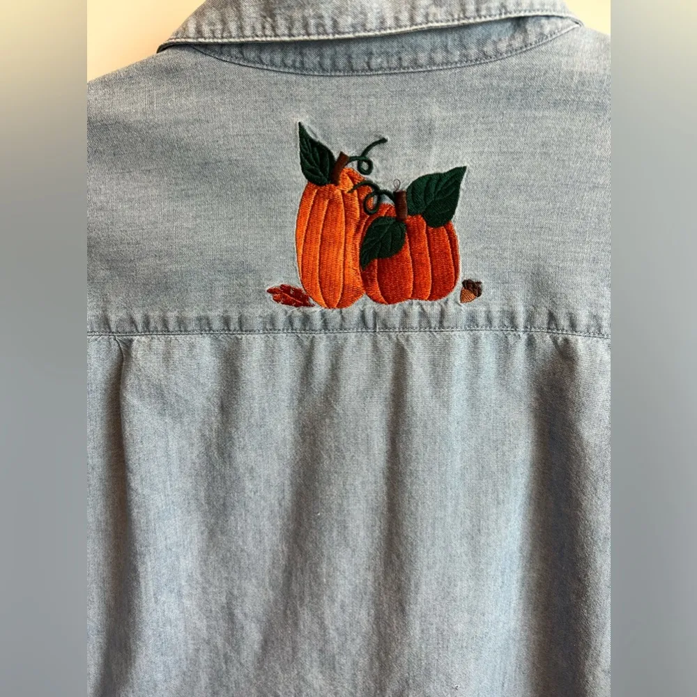 Béchamel top women’s blue chambray embroidered fall season button up siz… Size L - Image 7