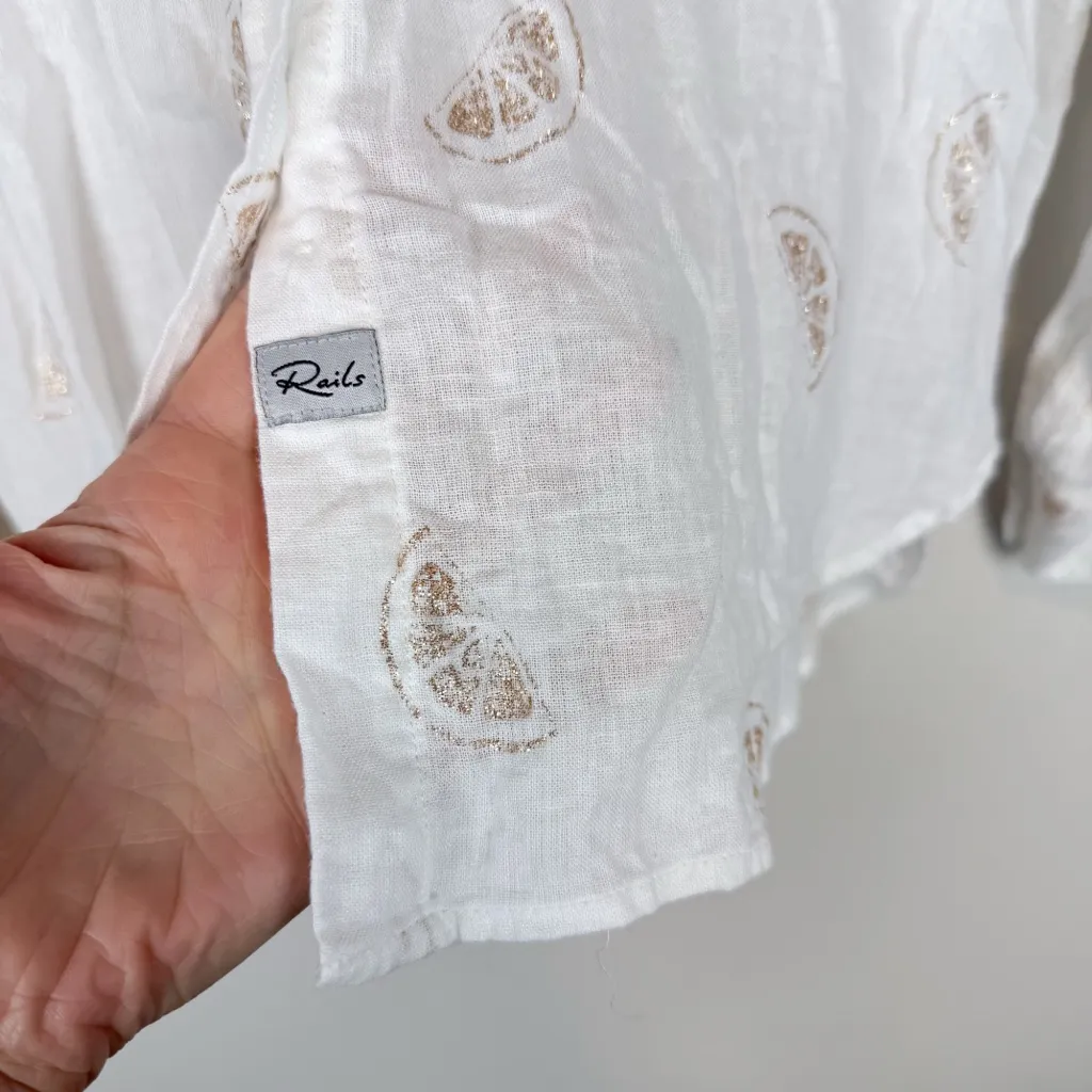 Rails Charli Fruit Print Linen Blend Blouse Shirt Glitter Lemons Size Medium - Image 9
