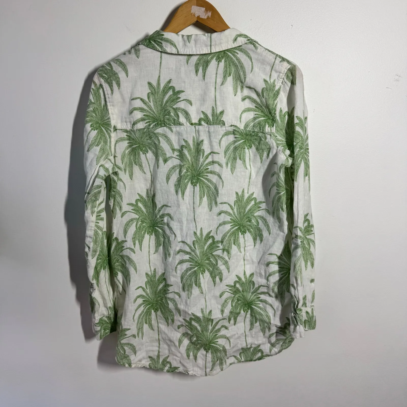 Tahari Linen Top Women M Palm Green Novelty Print Lightweight Coastal Vacation - Image 2