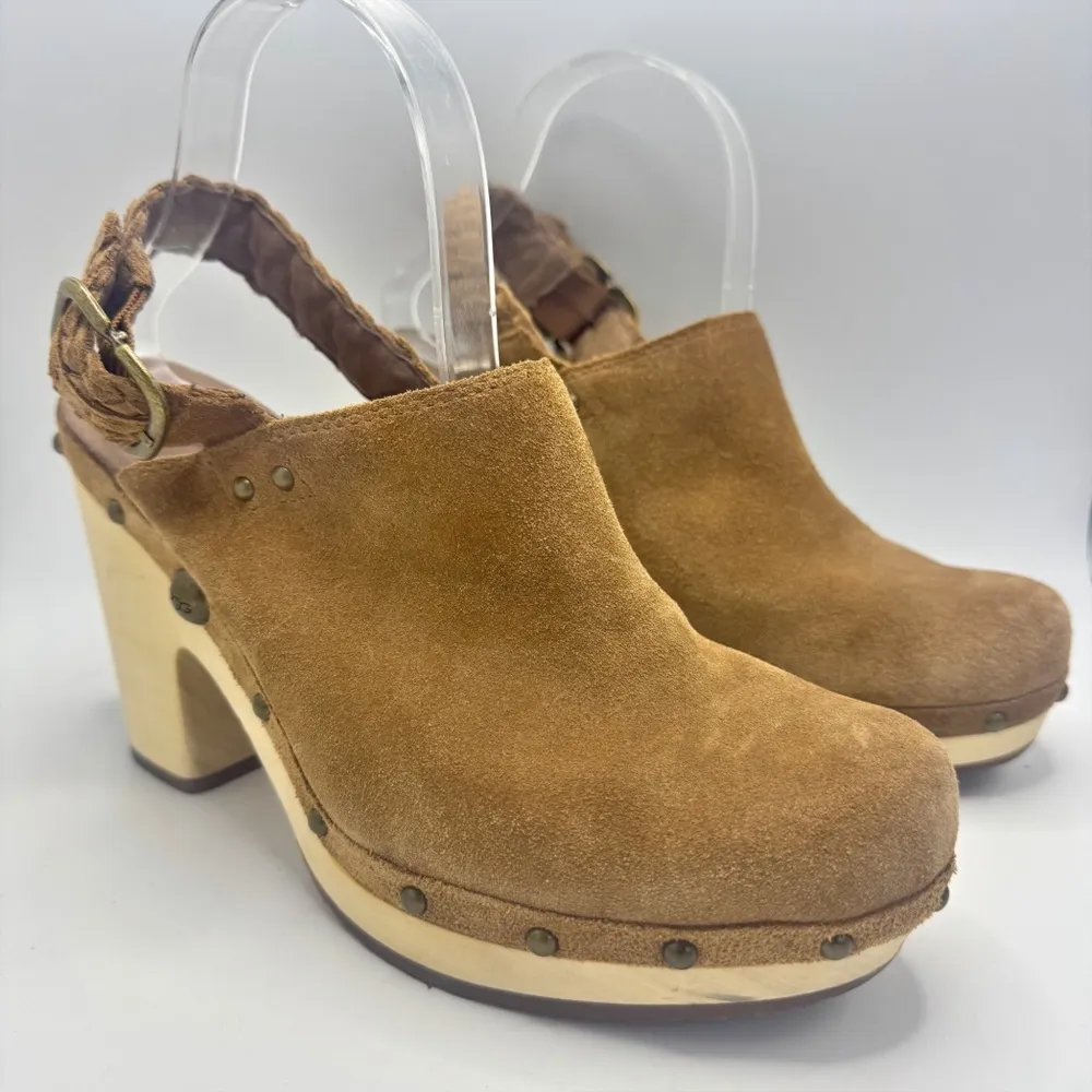 UGG Australia Dafni Sling Back Platform Studded Suede Clogs Brown US 10 Shoes - Image 3