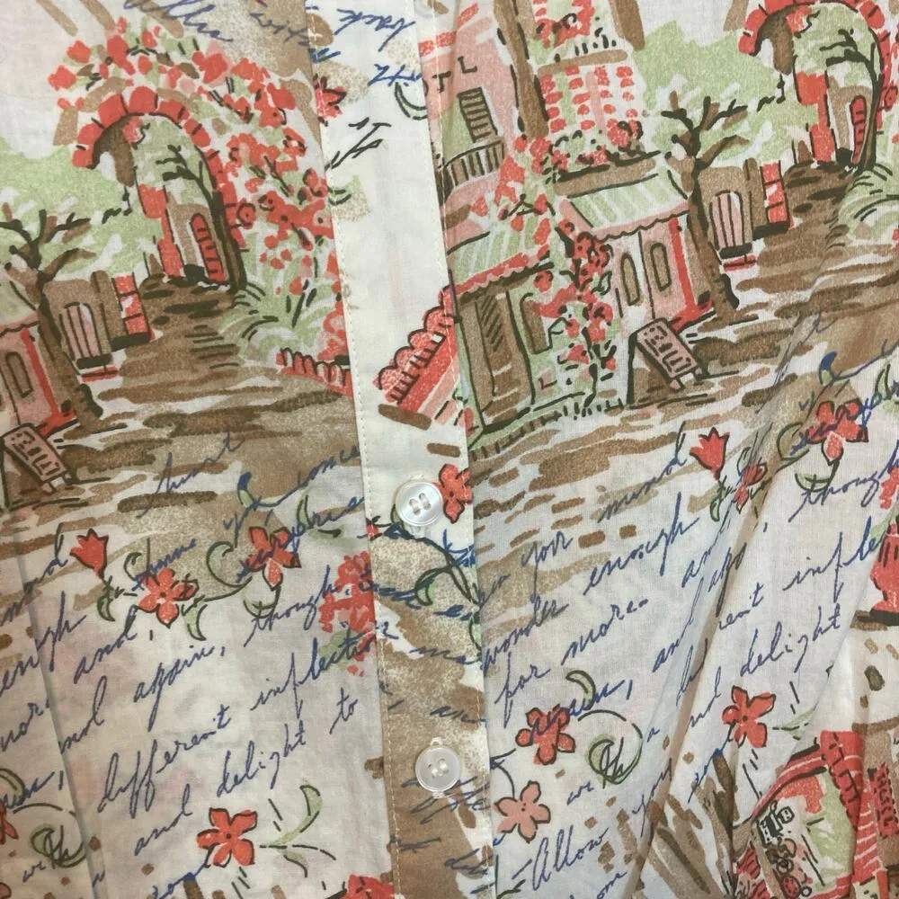 Jones New York Sport Cotton Multicolor Floral Cap Sleeve Button Shirt Blouse Top - Image 5