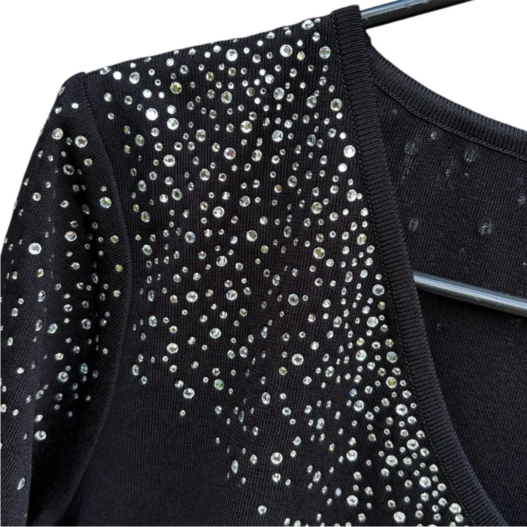 EUC Misook Black V Neck Rhinestone
Studded Sweater Medium Petite - Image 2