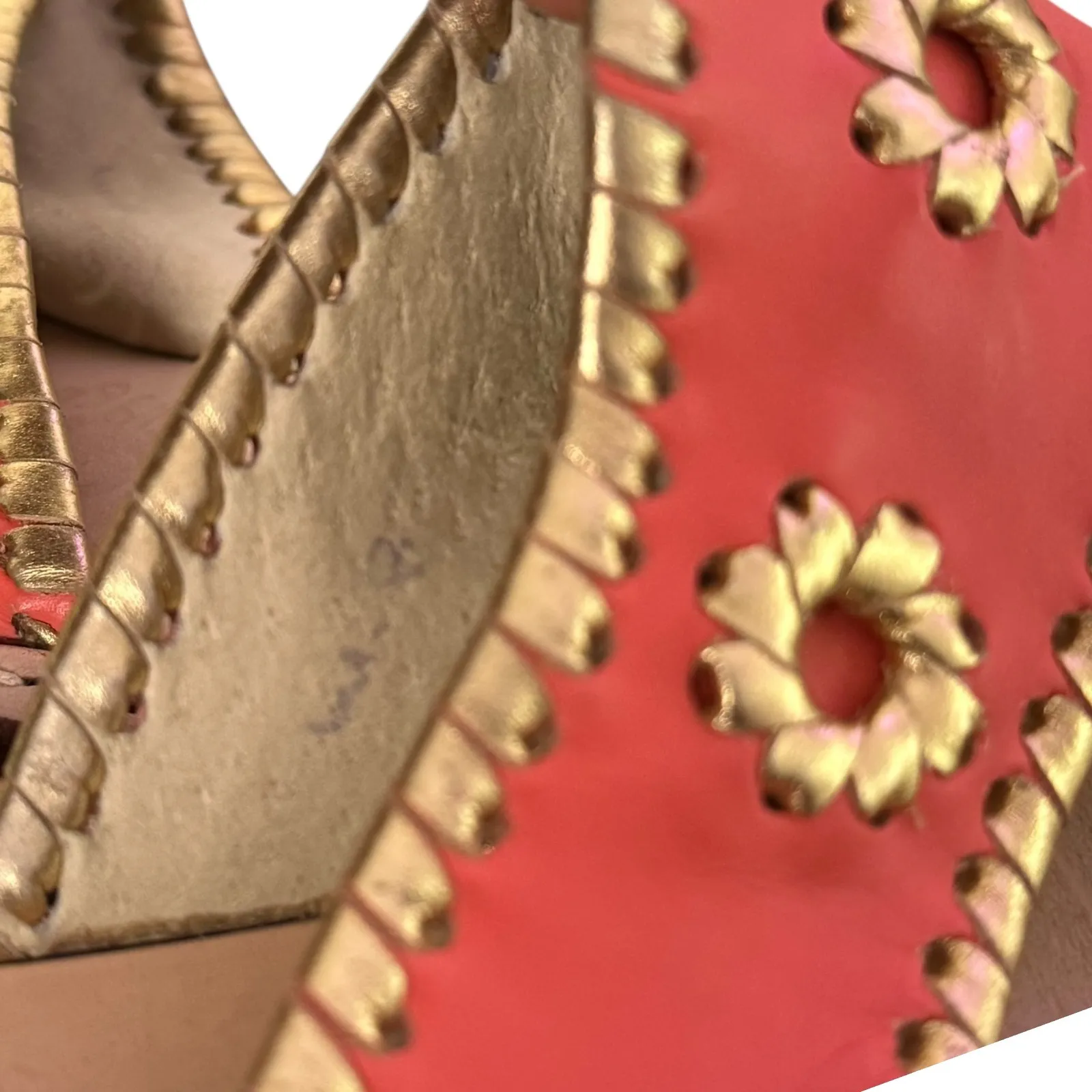 Jack‎ Rogers Nantucket Thong Sandals Coral Gold Size 8 Slip On Shoes Leather - Image 11