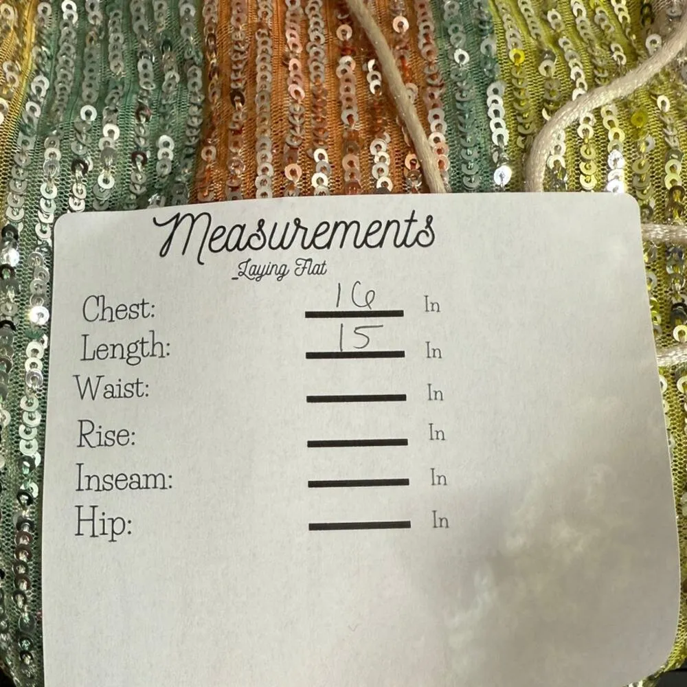 Zara Mermaid Striped Multicolor Sequin Peplum Ruffle Detail V Neck Shiny Top S - Image 10