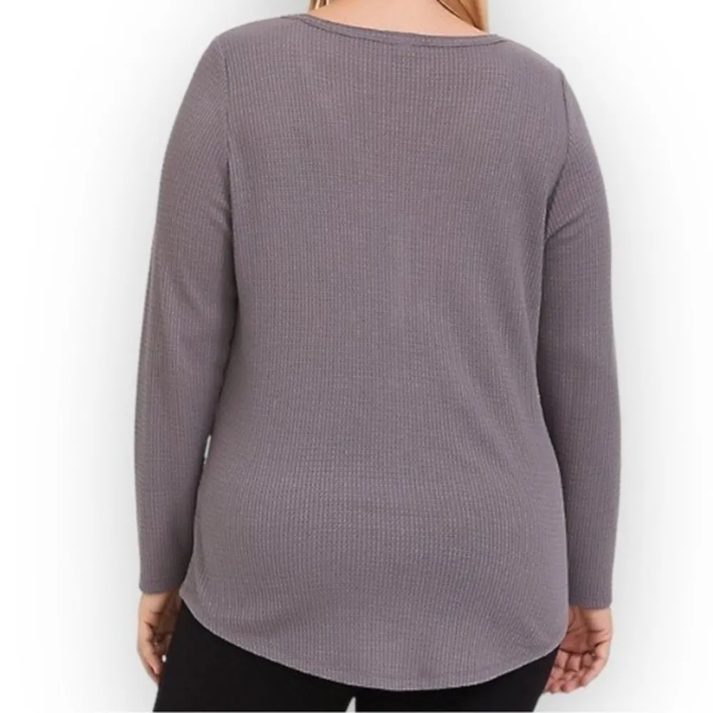 Torrid Grey Skull Waffle Knit Snap Henley Long Sleeve T-shirt - Image 56