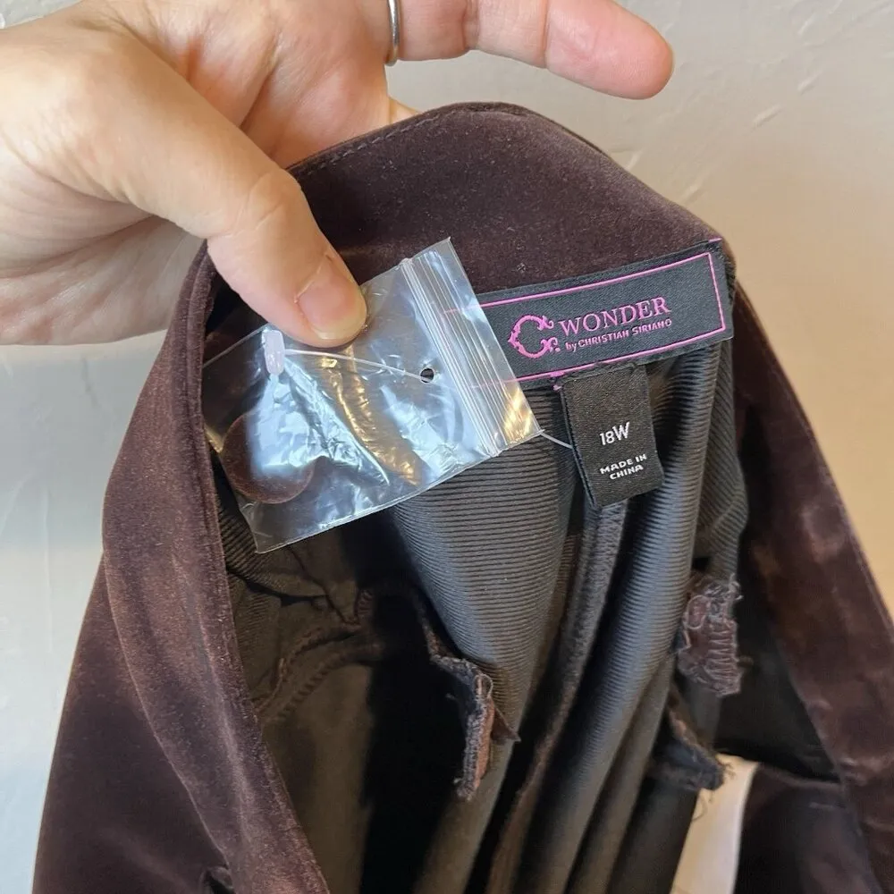 Chocolate Brown Velvet Pants 18W Trouser Career‎ Classic 90s christian siriano - Image 12