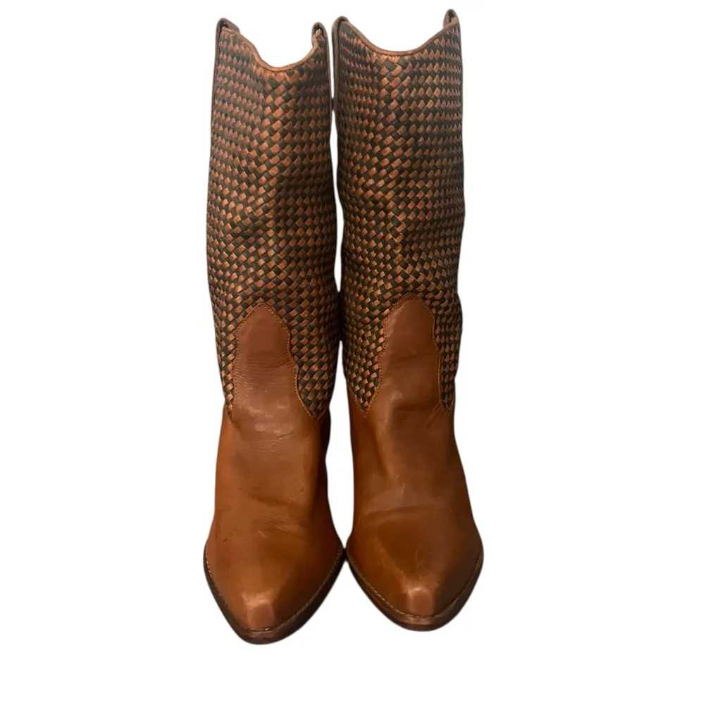 Dingo Boots Brown Black Weave Checkered Pointed Toe Pull-On Women’s 8M Brazil - Image 3
