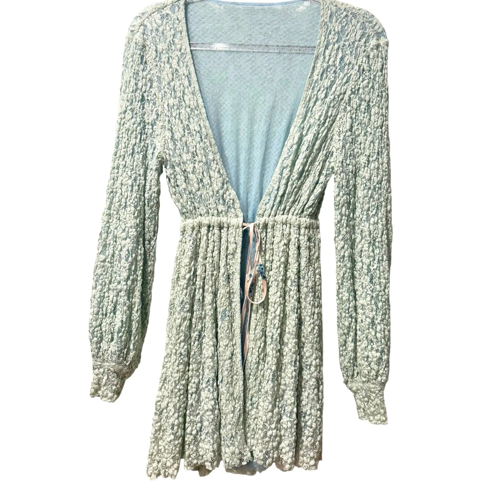 NWT Free People We Are HAH Make It A Double Lace Reversible Robe French Blue‎ XS Blue - Image 4