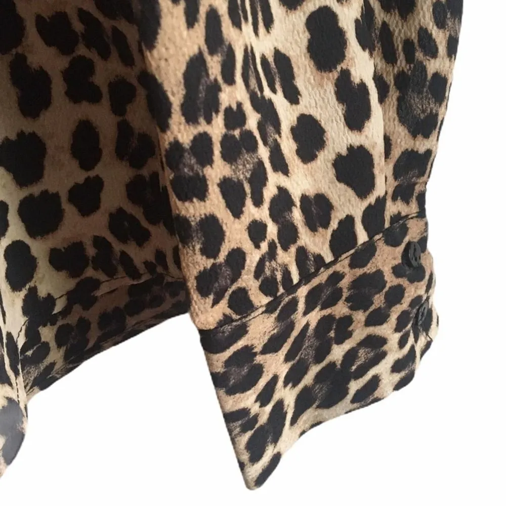 Basic Lace Cheetah Top Button Down Small Long Sleeve Animal Print Blouse - Image 5