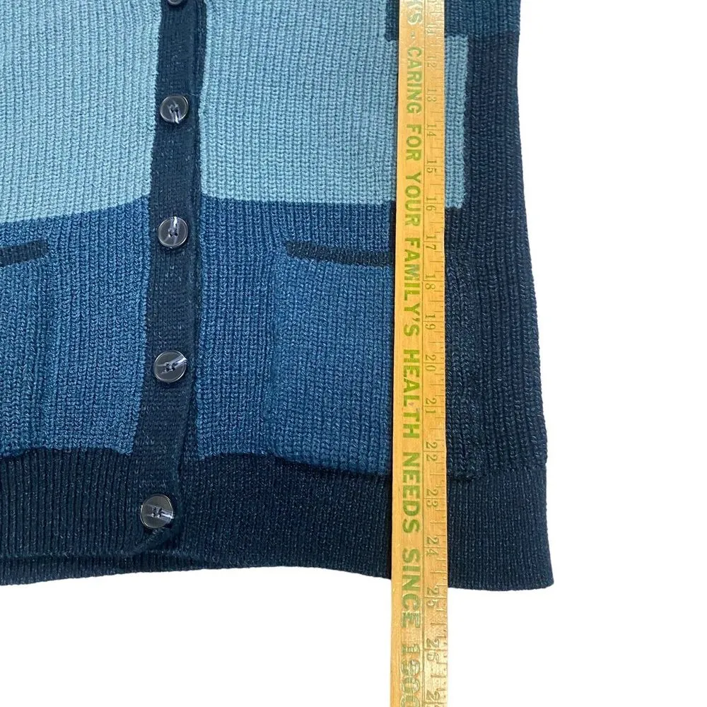 ZARA Small Blue Patchwork Chunky Knit V Neck Cardigan Sweater Bloggers Favorite - Image 8