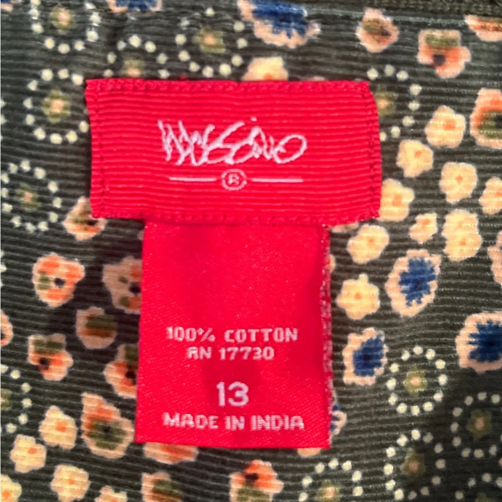 VTG Mossimo Retro Boho Green Floral Corduroy Mini Skater Skirt Side Zip NWT Size undefined - Image 4