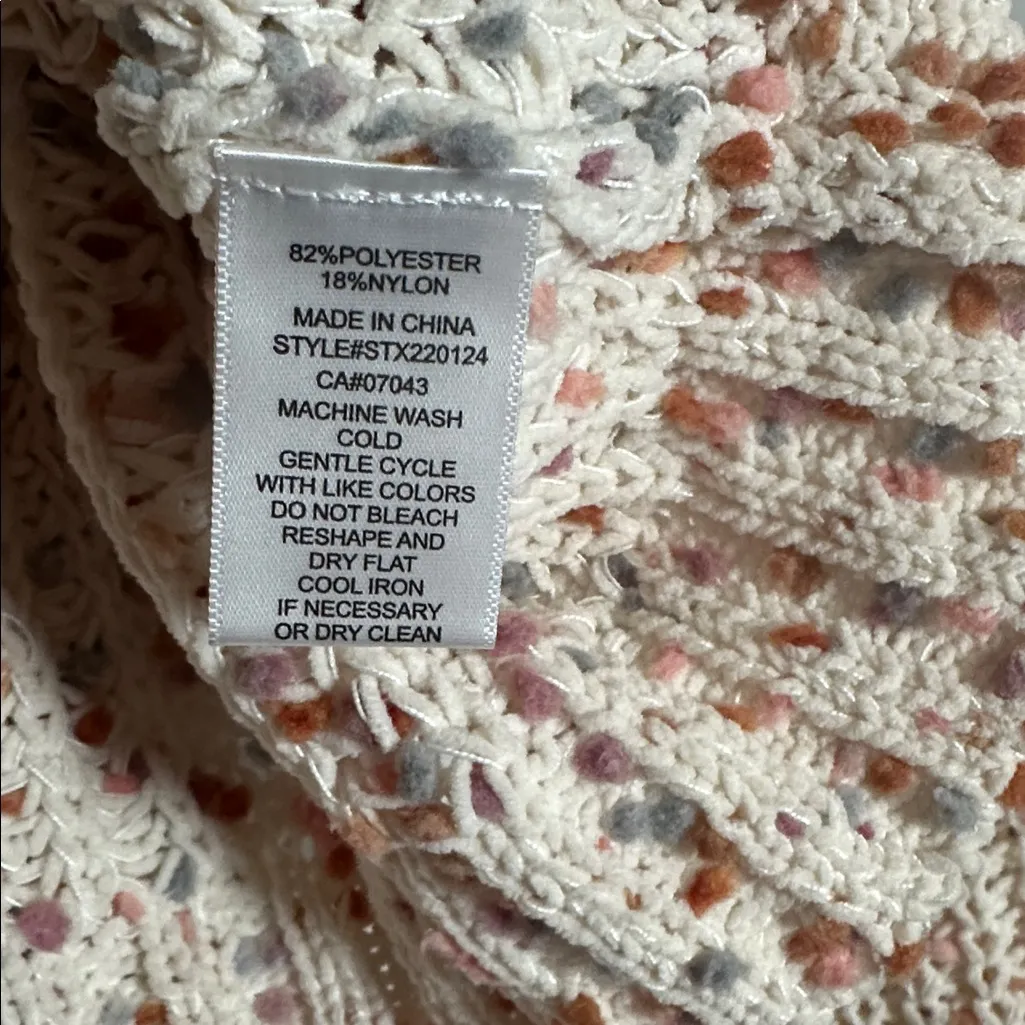 NEW Cream Pink Confetti Popcorn Cardigan Sweater Chunky Oversized Speckled XS - Image 6