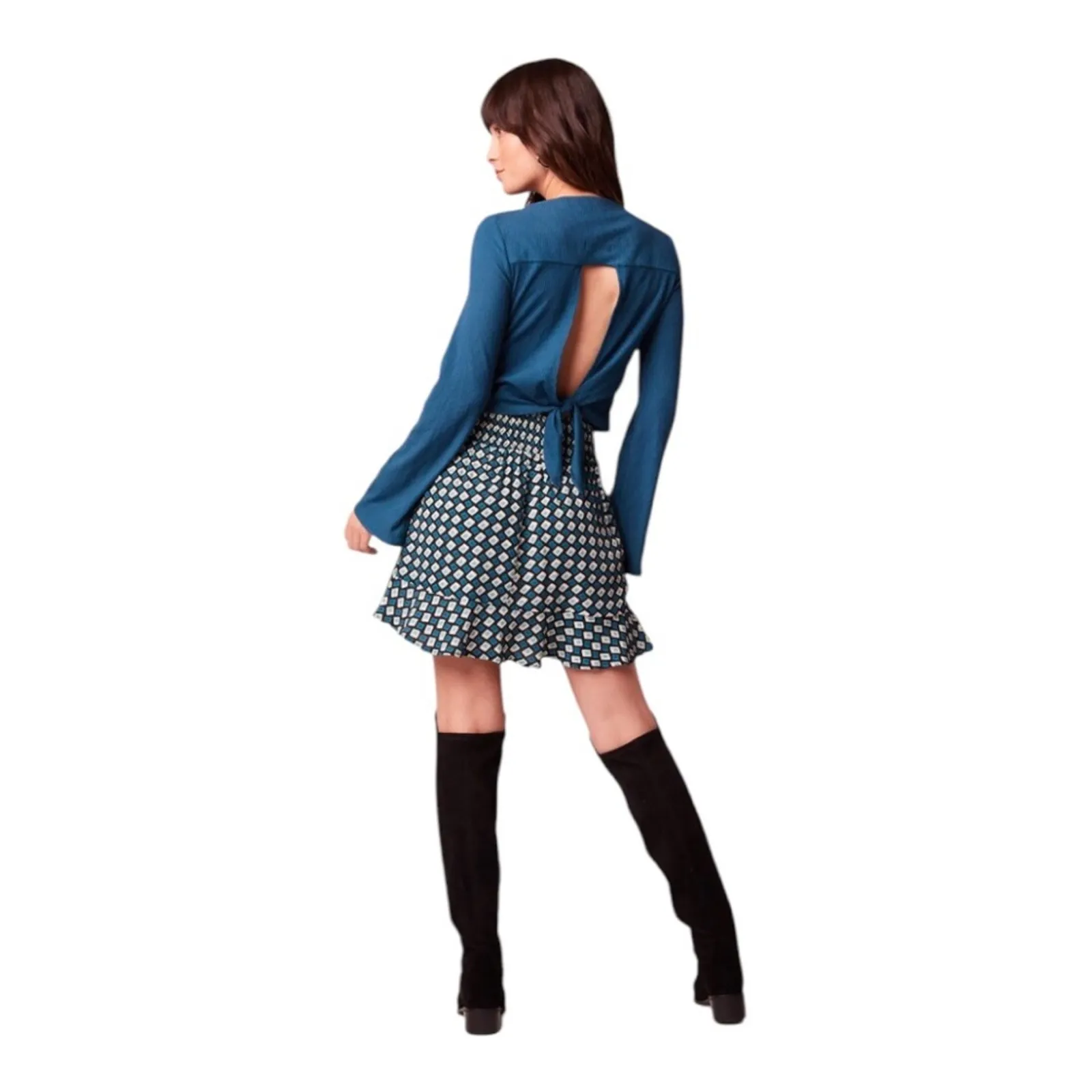 Band of The Free NWT Women’s Colette Deep Teal Diamond Print Mini Skirt Medium Black - Image 15