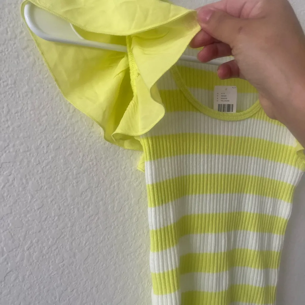 NWT Anthropologie T.La Top‎ Stripe Yellow Flutter Sleeve Knit Ribbed Blouse XXS - Image 5