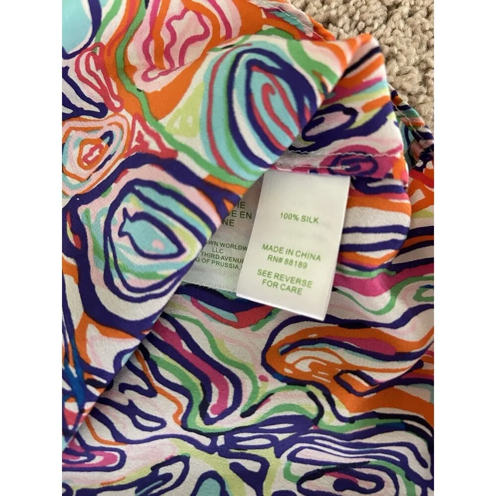 Lilly Pulitzer Top Groovy Colorful Fish Print Silk Racerback Tank Top Size Small - Image 9