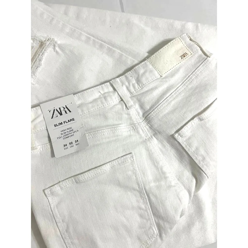 ZARA Sim Flare high rise white jeans - Image 8
