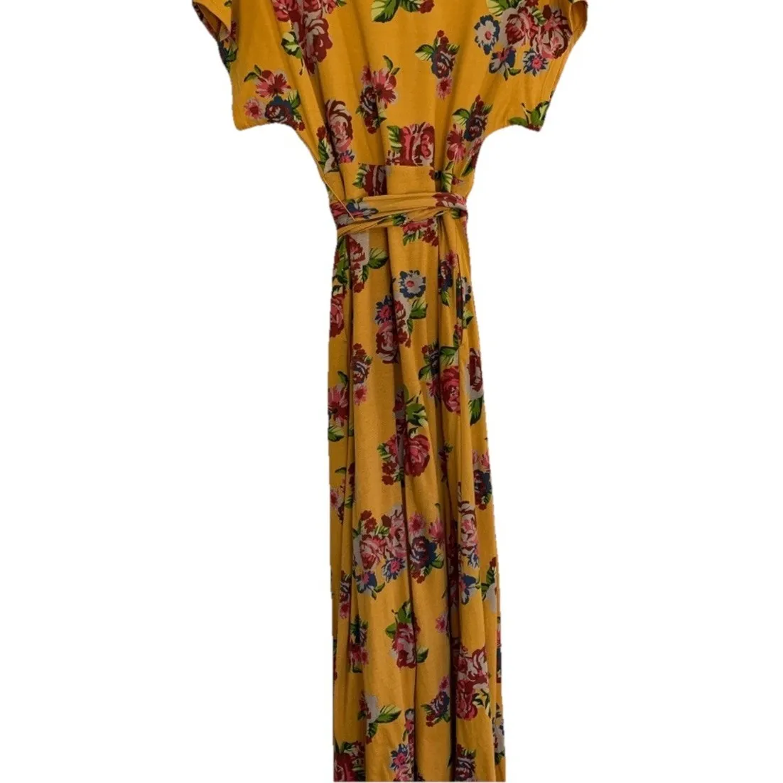 Matilda‎ Jane Size Medium Alana Mustard Yellow Floral Knit Wrap Maxi Dress - Image 5