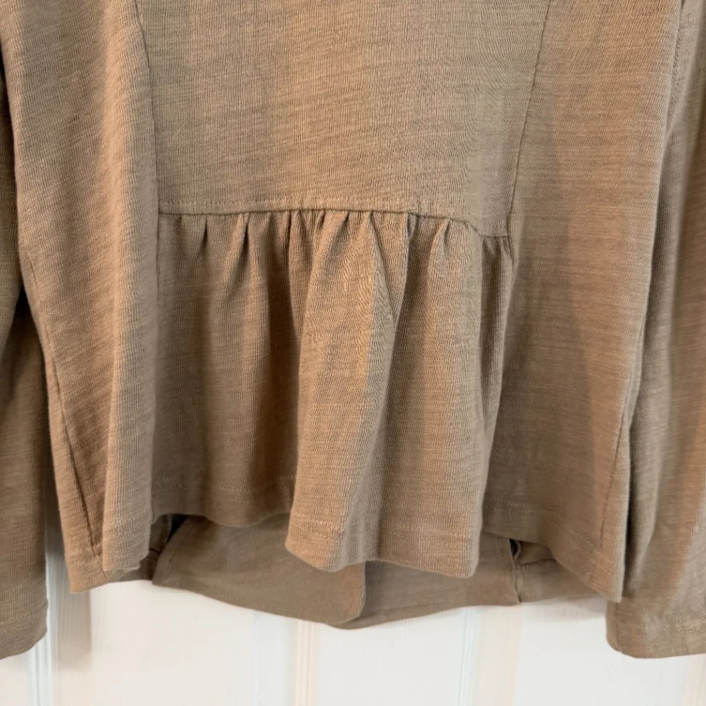 Nordstrom Caslon Peplum Back Knit Blazer Jacket Sweater Top Size Large Khaki Tan - Image 7