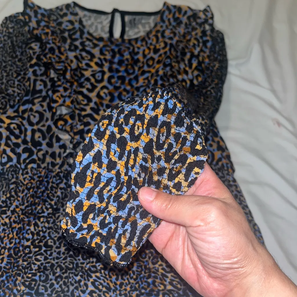 Blnk Bl^nk Anthropologie Moira Blue Leopard Print Ruffle Peplum Top Blouse Sz XS - Image 5