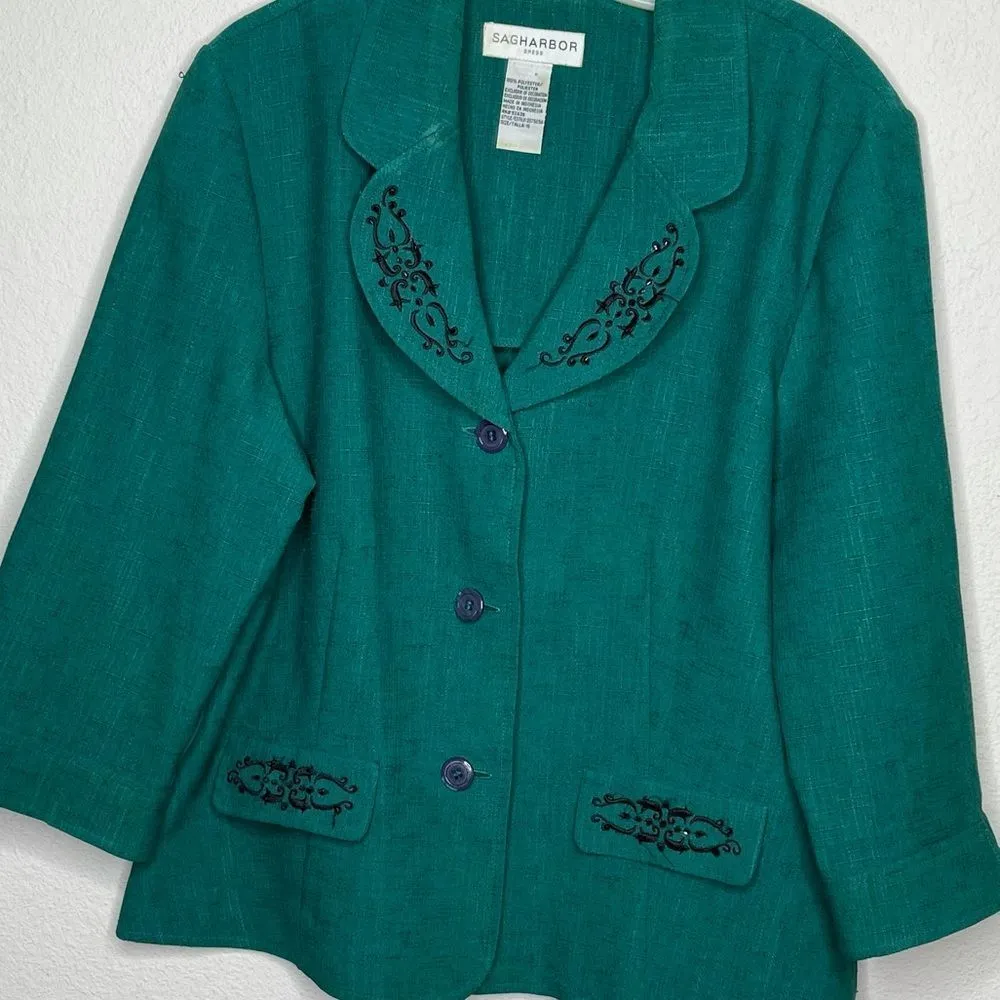 Vintage Sag Harbor Pantsuit Green‎ Black Size 16 - Image 8