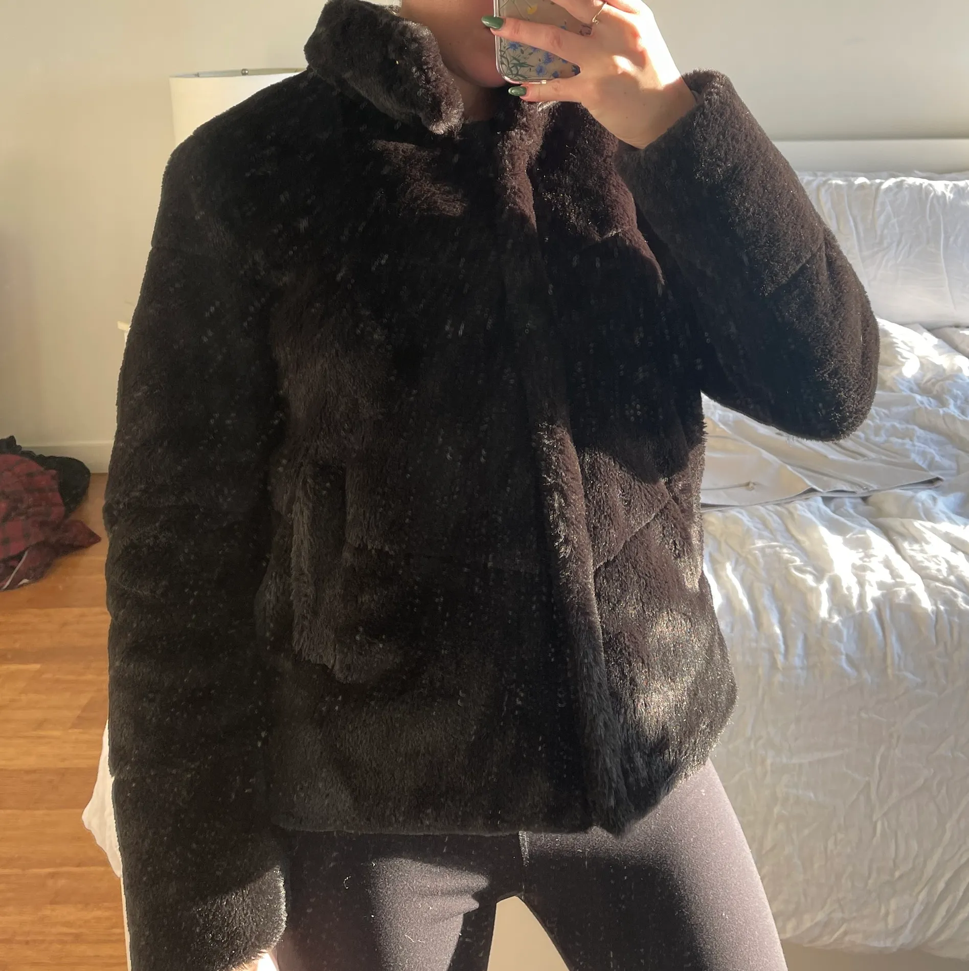 ZARA Faux Fur Black Coat - Image 5