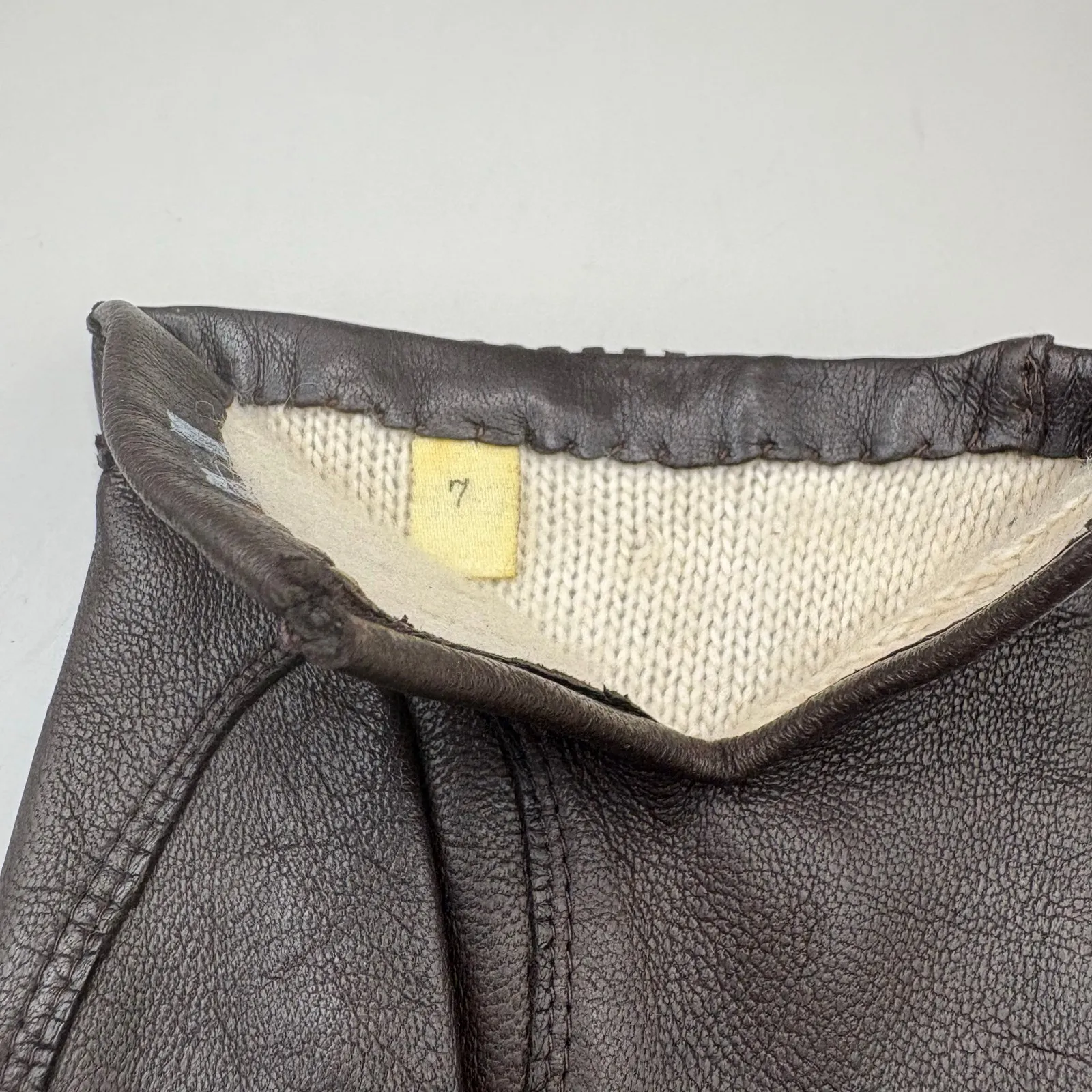 VTG Leather Gloves Sz 7 Brown Knit Fabric Lined Unbranded Braided Embellished - Image 5