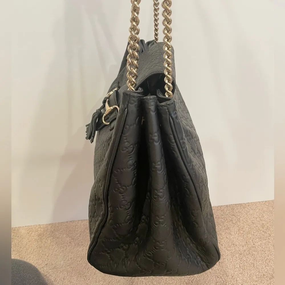 Gucci Black Leather Emily Medium Guccissima Shoulder Bag - Image 7