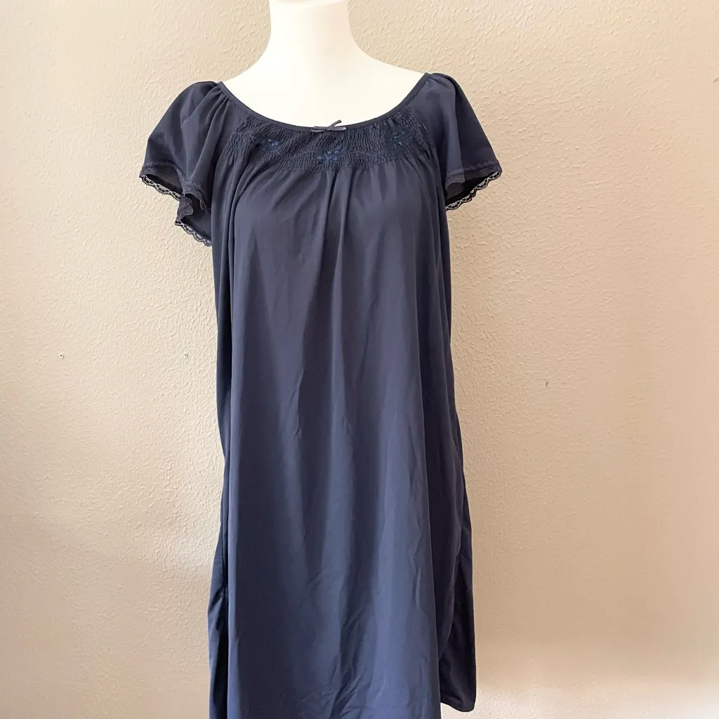 Vintage Smocked Navy Blue Mini Dress - Image 5