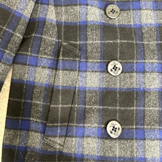 J.Crew Plaid‎ Wool Blend Double Breasted Pea Coat Jacket Blue Gray Size 6 - Image 6