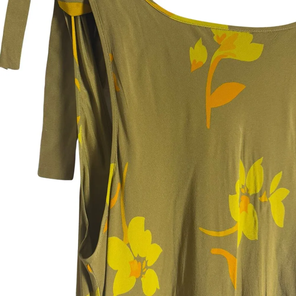 Soleil Soleil Ines Floral Print Tie Strap Golden Silk Maxi Dress Size 6 Yellow - Image 6