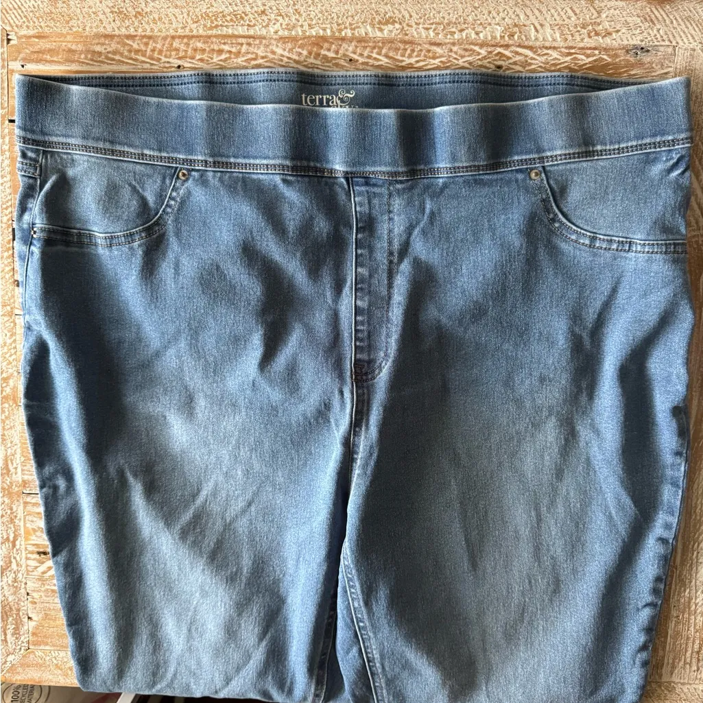 👖Terra & Sky Medium Wash Stretch Jeans 2X | Pull-On Comfy Style w/ Pockets👖~XXL - Image 5