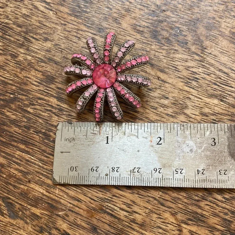 Lot of 7 vintage pins / brooches floral, rhinestine gold silver - Image 5