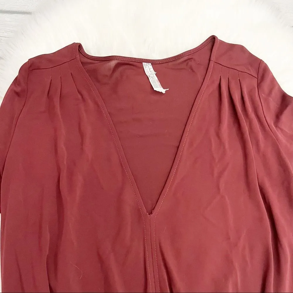 Free People Intimately Burgundy V-Neck Long Sleeve Bodysuit size XS - Image 4