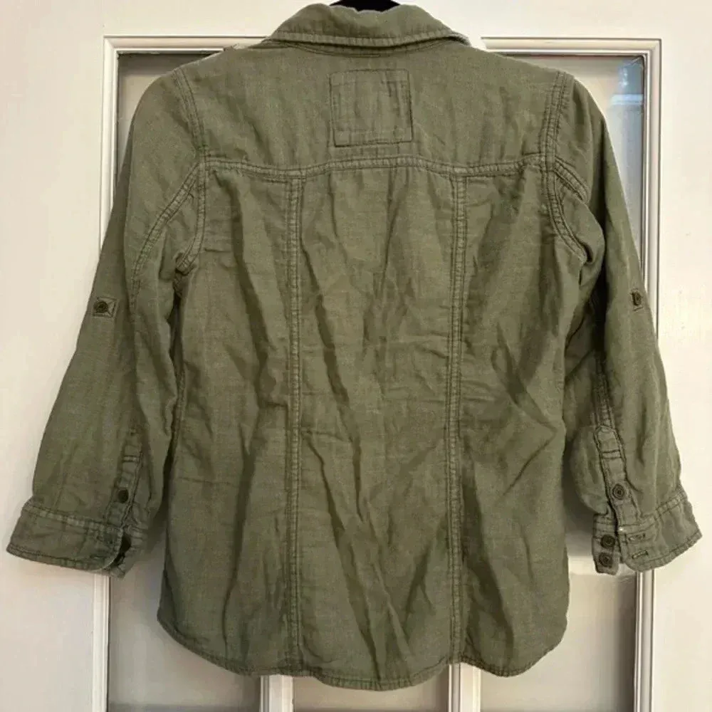 Vintage Abercrombie & Fitch Y2K Army Green Button Down Blouse Moose Logo Size S - Image 3