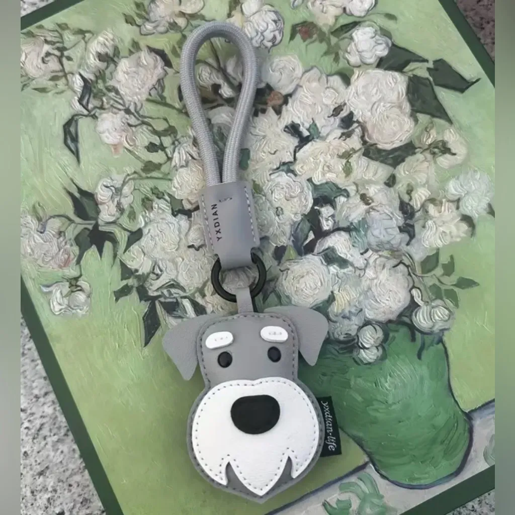 Gray Schnauzer Dog Bag Charm / Keychain – Faux Leather – Super Cute! - Image 5