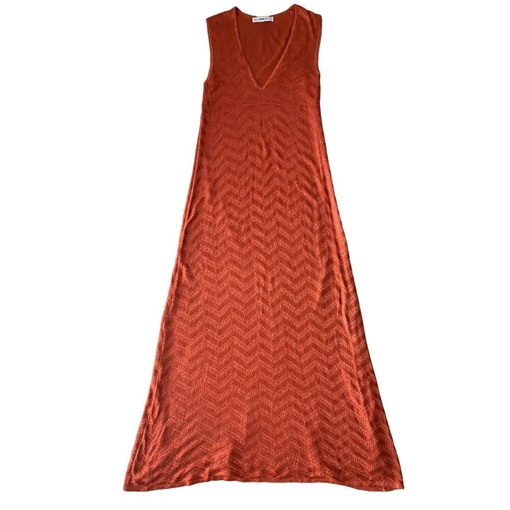 ZARA Rust Orange Metallic Maxi Dress - Image 6