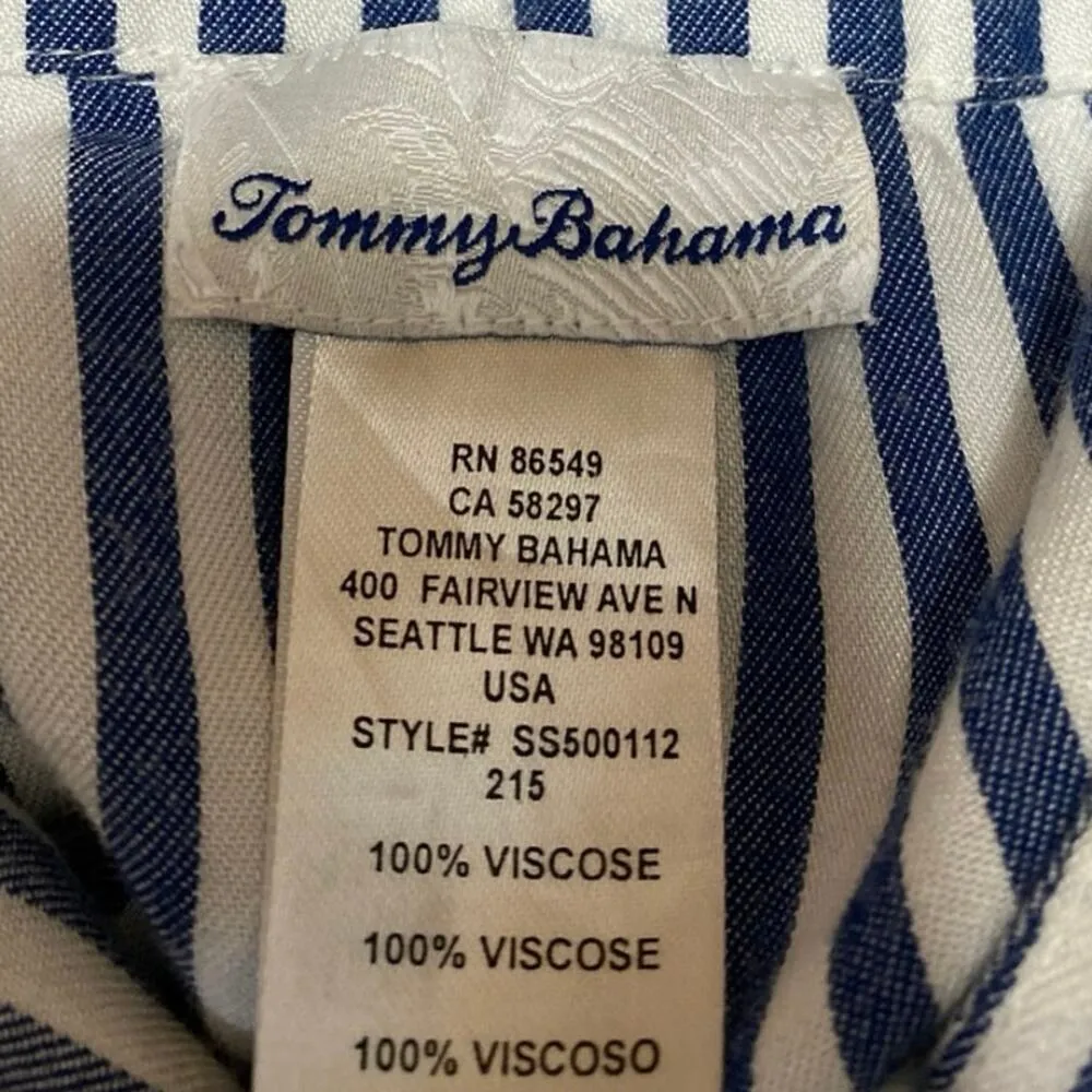 Tommy Bahama Blue White Striped Short Sleeve Tassel Mini Shirt Dress Size S - Image 5