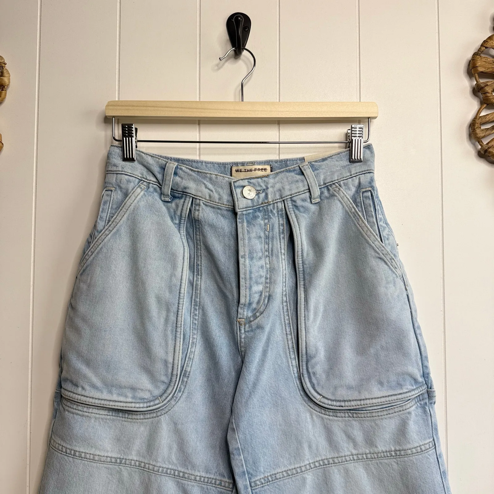 Free People cropped jeans pants long shorts denim bermuda relaxed cotton 26 - Image 3