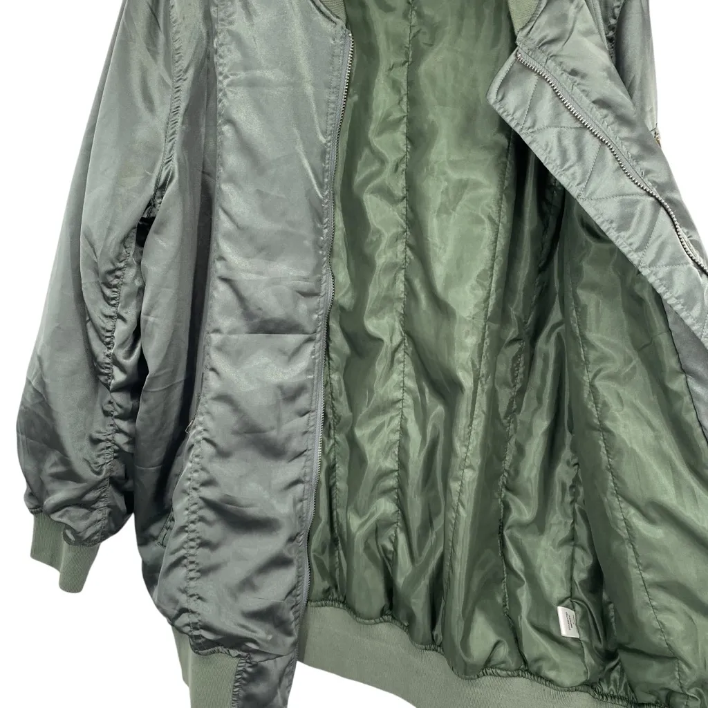 Cotton Candy LA Olive Green Satin Bomber Jacket Size L - Image 9