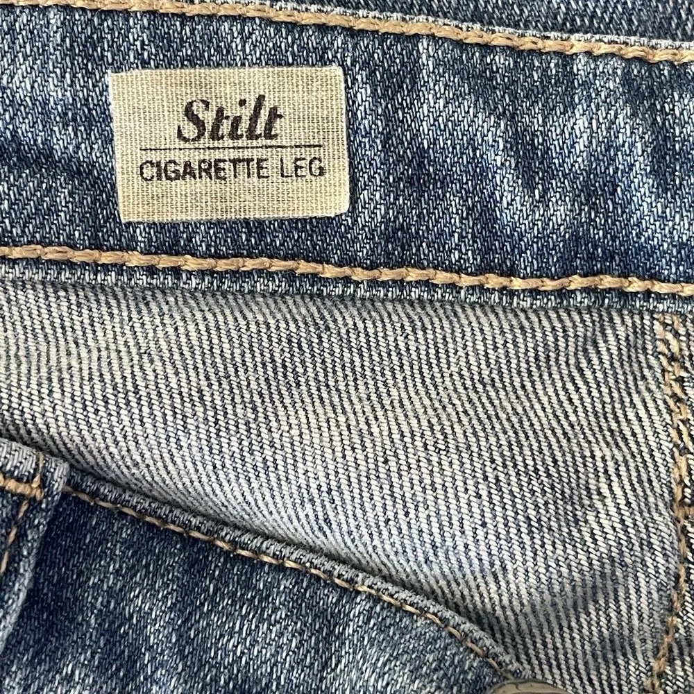 AG SZ 29R Stilt Jeans Cigarette Leg Embroidered Low-Rise Pockets Light Wash Blue - Image 10