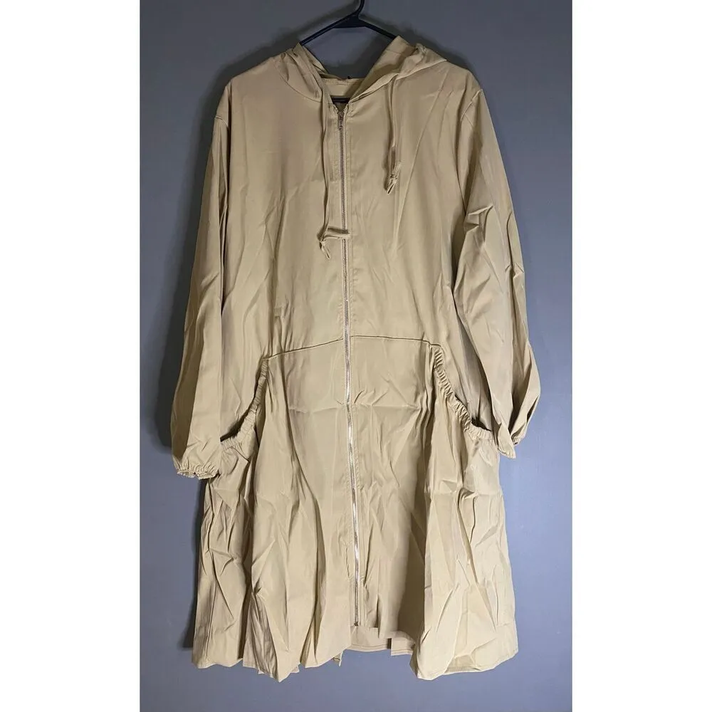 Eilly Bazar Tan Beige Zip Up Trench Coat With Hood Pockets Size 3X NWOT Tan - Image 2